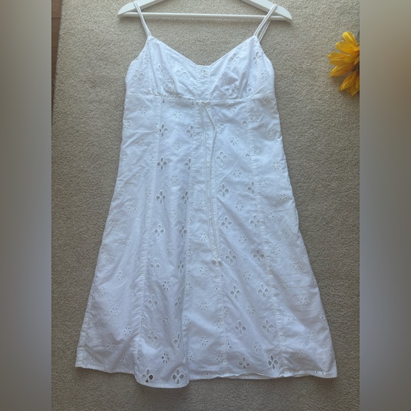 LOFT Petites White Eyelet Sundress | Size 4P | Cotton Summer Dress - Picture 3 of 11
